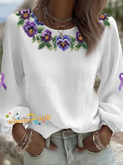 Women’s Alzheimer’s Floral Casual Tops White / S