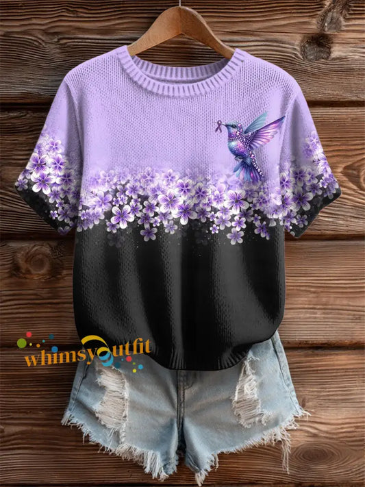 Women’s Alzheimer’s Floral Hummingbird T Shirts Purple / S
