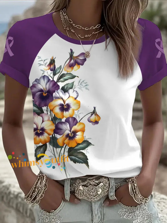 Women’s Alzheimer’s floral t shirts Purple / S