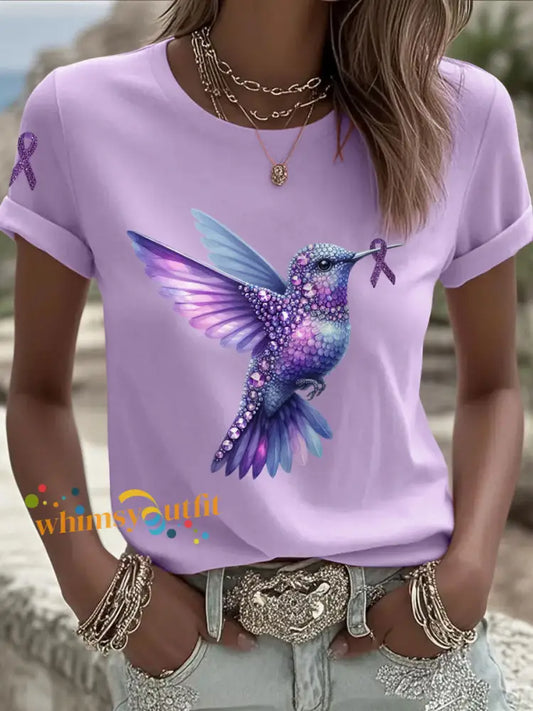 Women’s Alzheimer’s Hummingbird T shirts Light Purple / S