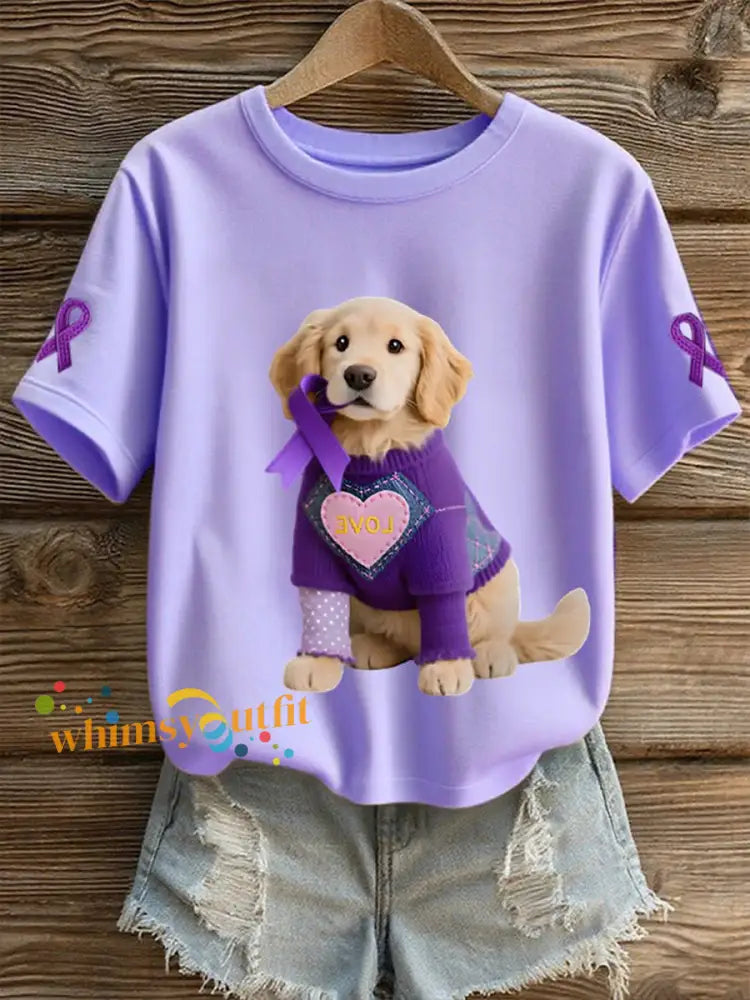 Women’s Alzheimer’s Purple Dog Short sleeved T shirt Light Purple / S