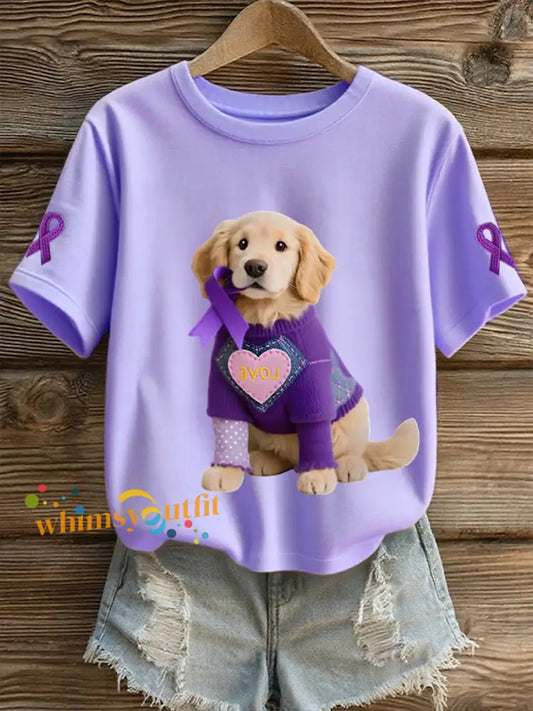 Women’s Alzheimer’s Purple Dog Short sleeved T shirt Light Purple / S