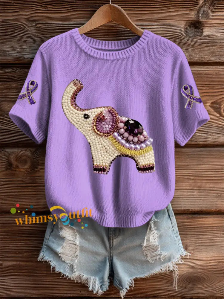 Women’s Alzheimer’s Purple Elephant Short sleeved T shirt Light Purple / S