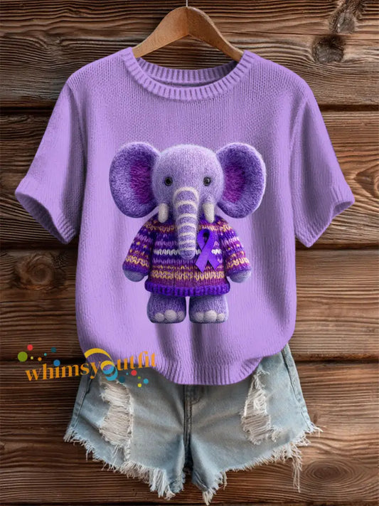 Women’s Alzheimer’s Purple Elephant Short sleeved T shirt Light Purple / S