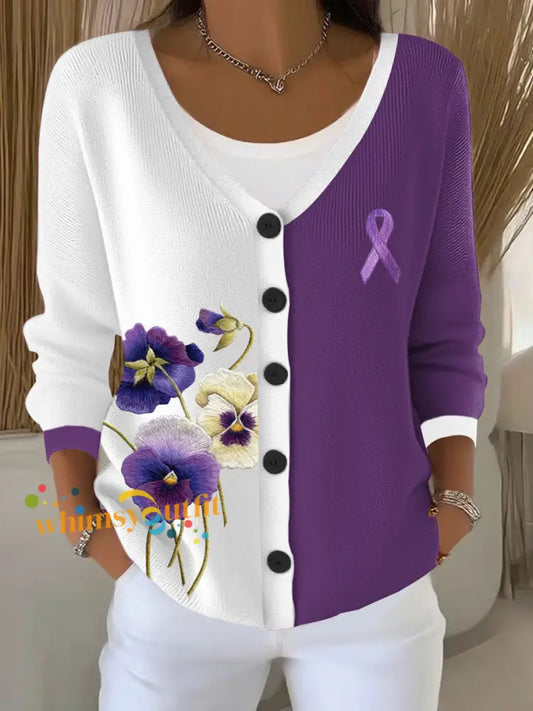 Women’s Alzheimer’s purple floral cardigan As picture / S