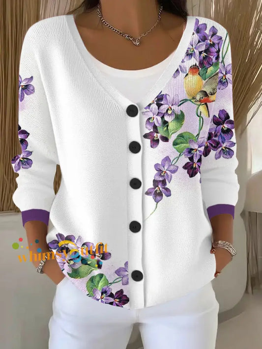 Women’s Alzheimer’s purple floral cardigan As picture / S