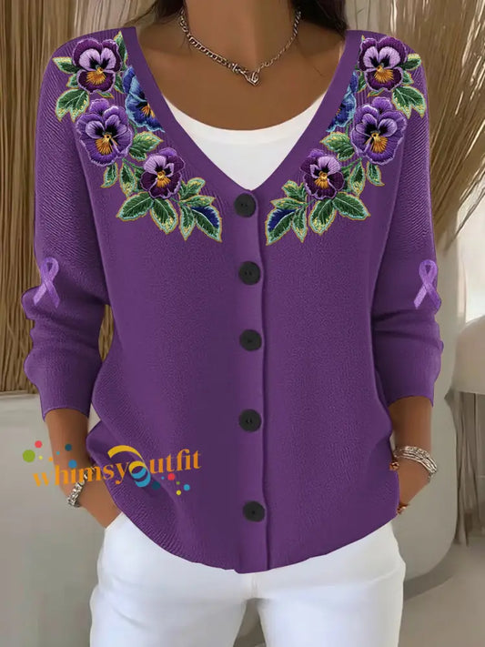 Women’s Alzheimer’s purple floral cardigan Deep Purple / S