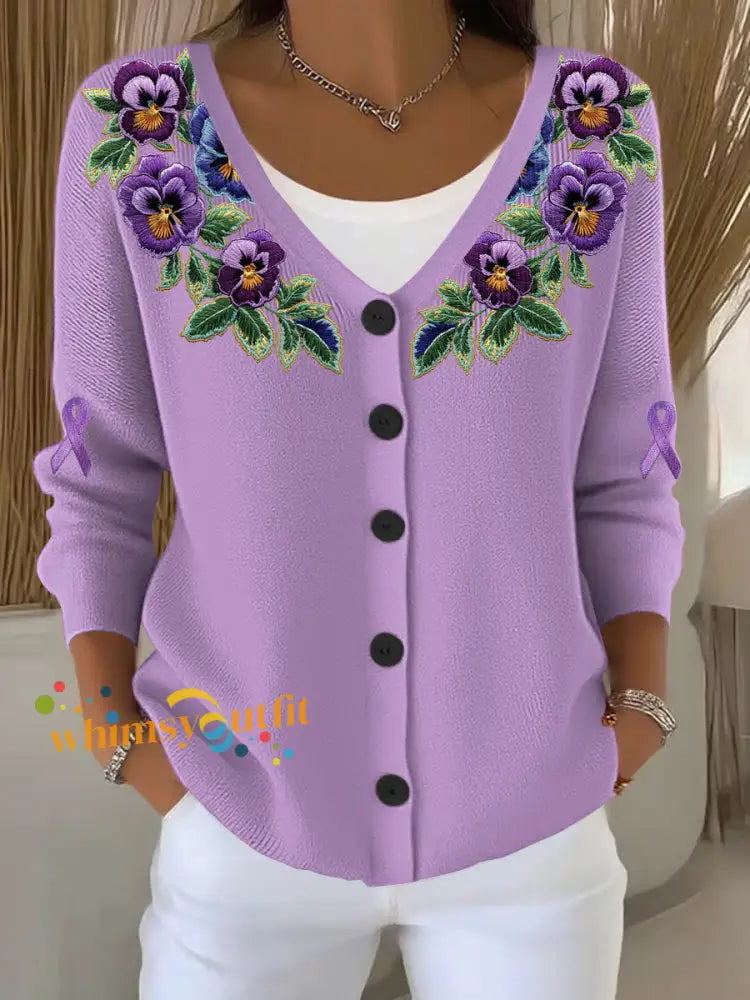 Women’s Alzheimer’s purple floral cardigan Purple / S