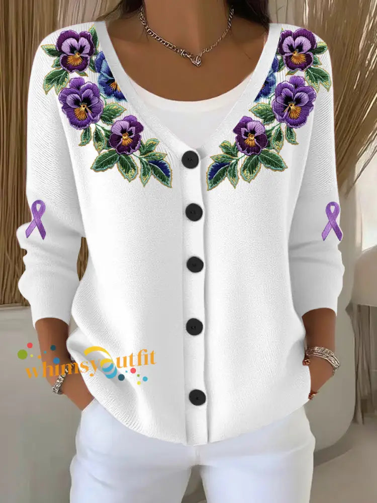 Women’s Alzheimer’s purple floral cardigan White / S
