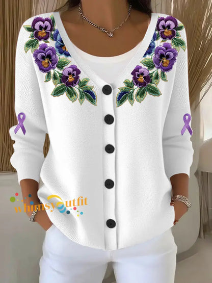 Women’s Alzheimer’s purple floral cardigan White / S