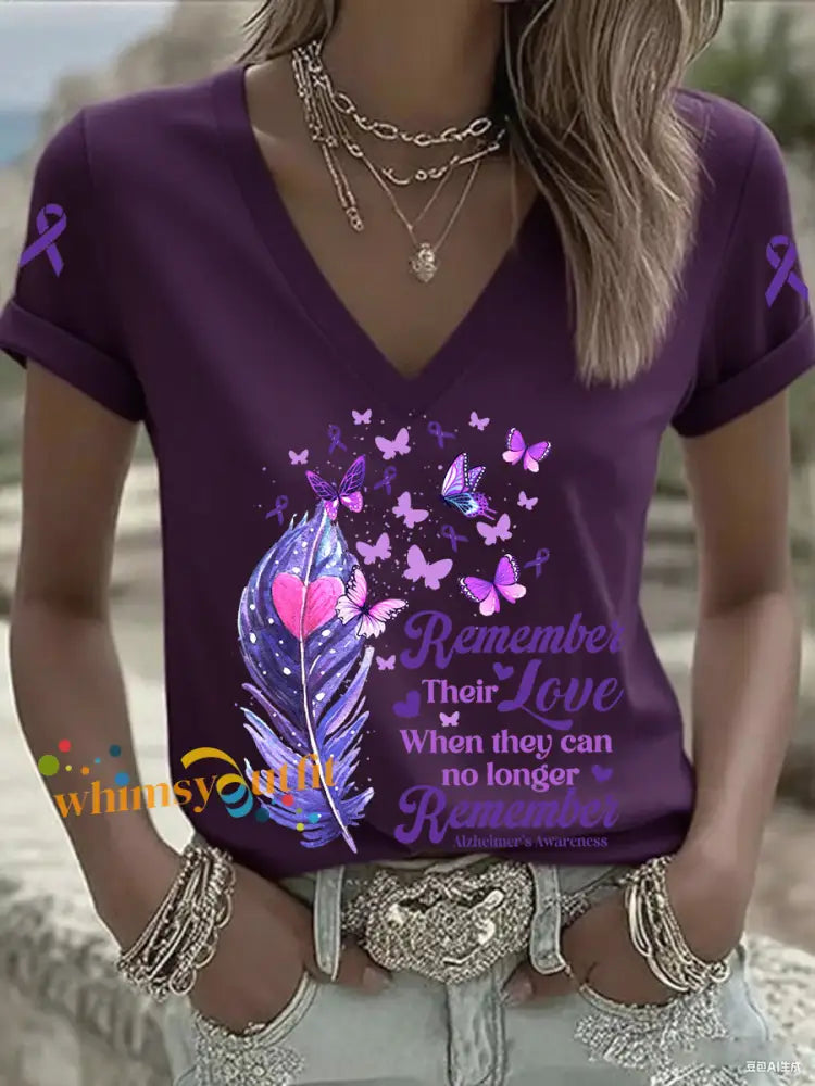 Women’s Alzheimer’s V neck T shirts Deep Purple / S