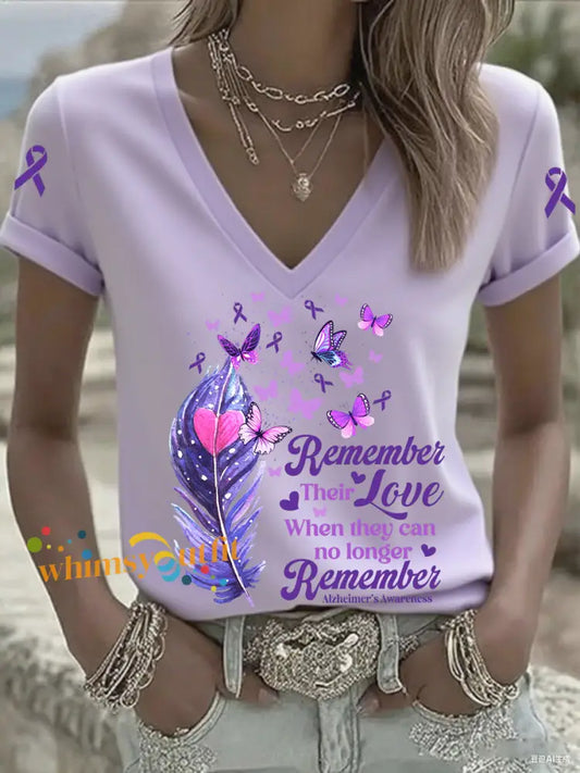 Women’s Alzheimer’s V neck T shirts Purple / S