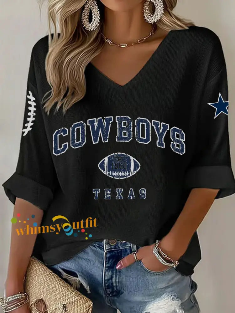 Women’s American football V neck long sleeved top Black / S