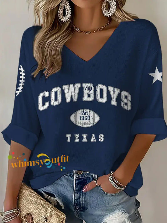 Women’s American football V neck long sleeved top Navy Blue / S