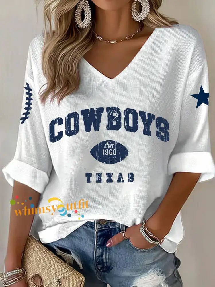 Women’s American football V neck long sleeved top White / S