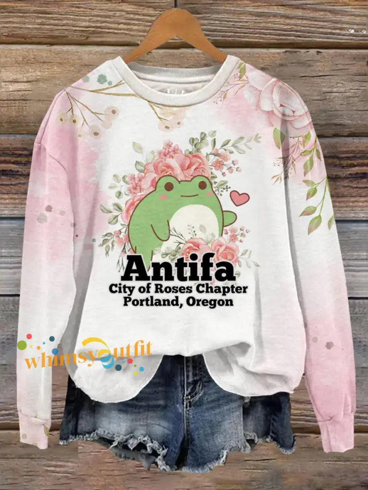 Women’s Antifa City Of Roses Chapter Portland Oregon Sweatshirt Pink / S