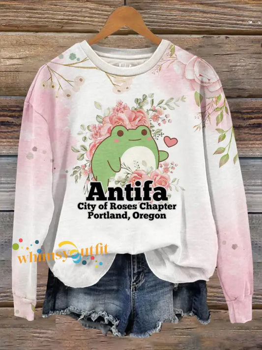 Women’s Antifa City Of Roses Chapter Portland Oregon Sweatshirt Pink / S