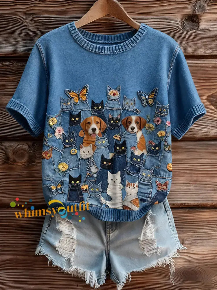 Women’s Artistic Animal Print Comfortable Knit Short Sleeve Top A / S