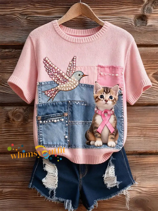 Women’s Artistic Animal Print Comfortable Knit Short Sleeve Top A / S