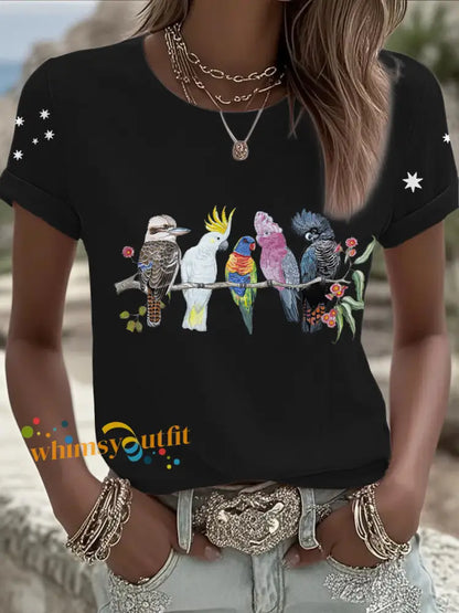 Women’s AU Cockatoo Art Printed T-shirt Black / S