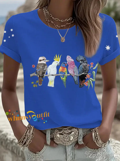 Women’s AU Cockatoo Art Printed T-shirt Blue / S