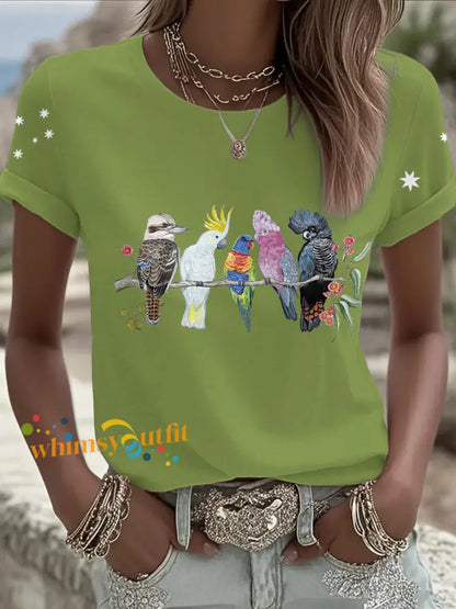 Women’s AU Cockatoo Art Printed T-shirt Green / S