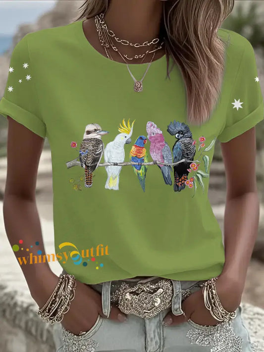 Women’s AU Cockatoo Art Printed T-shirt Green / S