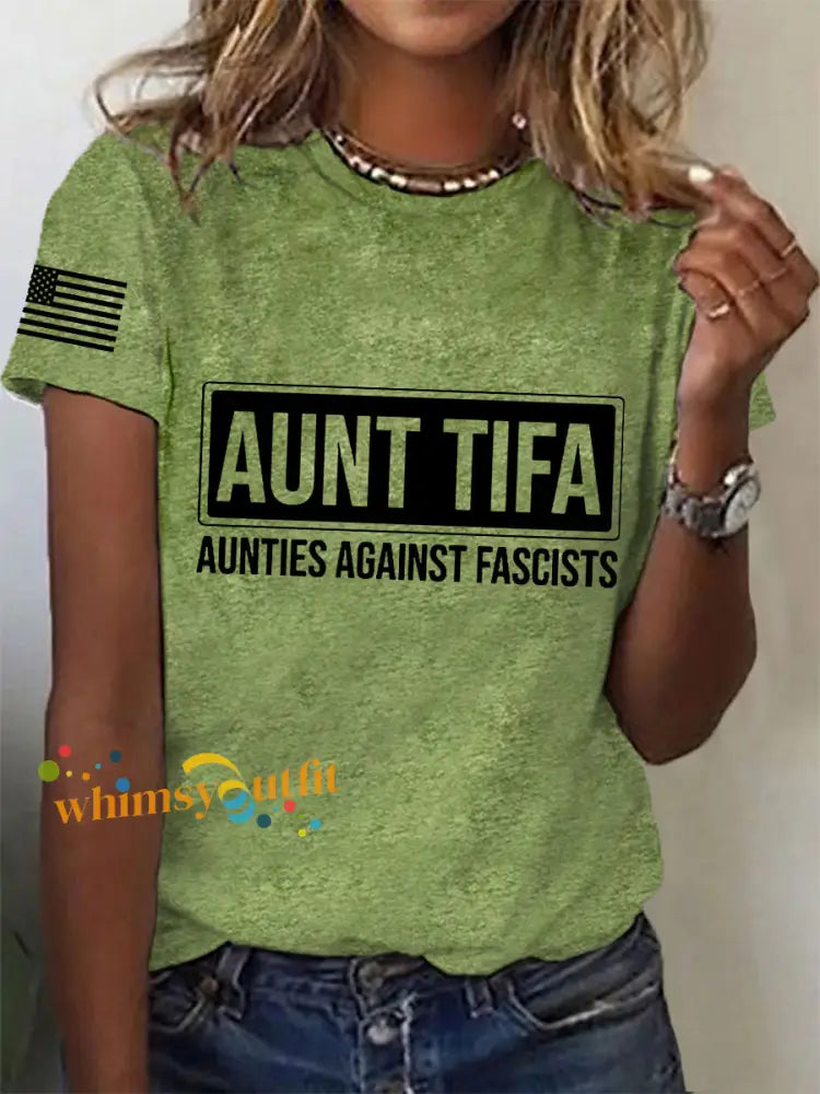 Women’s Aunt Tifa Aunties Against Fascists Tee Green / S
