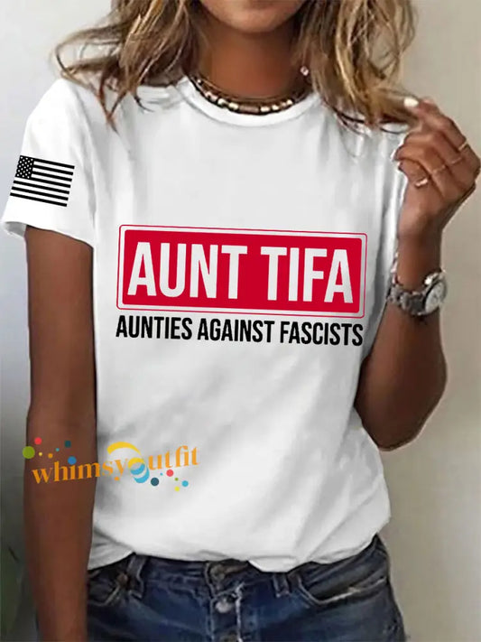 Women’s Aunt Tifa Aunties Against Fascists Tee White / S