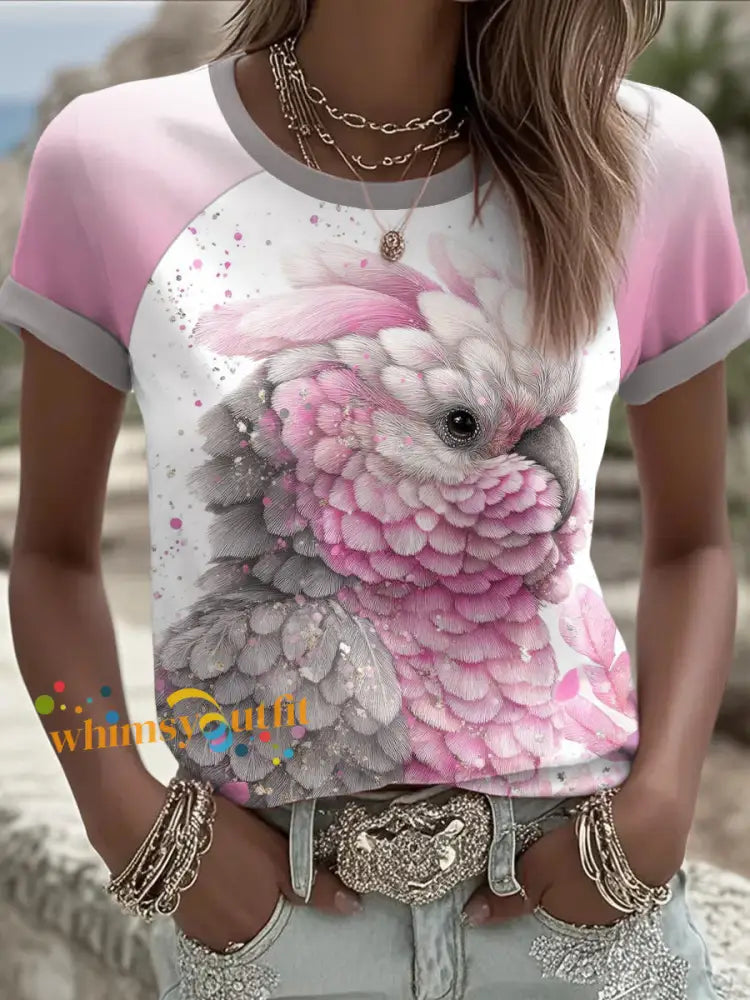 Women’s Aussie Cute Pink Cockatoo Printed T-shirt Pink / S
