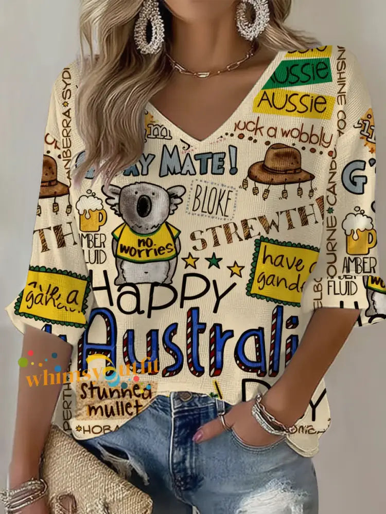 Women’s Australia Day Waffle T-shirt Beige / S