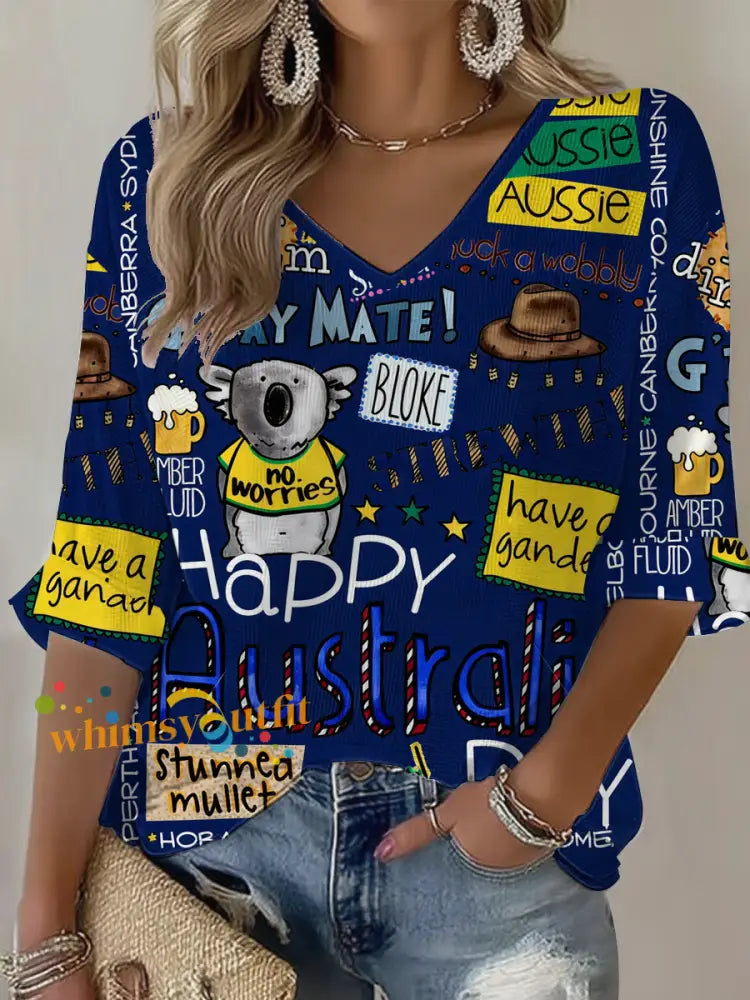 Women’s Australia Day Waffle T-shirt Navy Blue / S