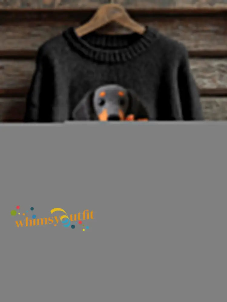 Women’s Autumn Dog Art Print Long Sleeve Sweatshirt Black / S