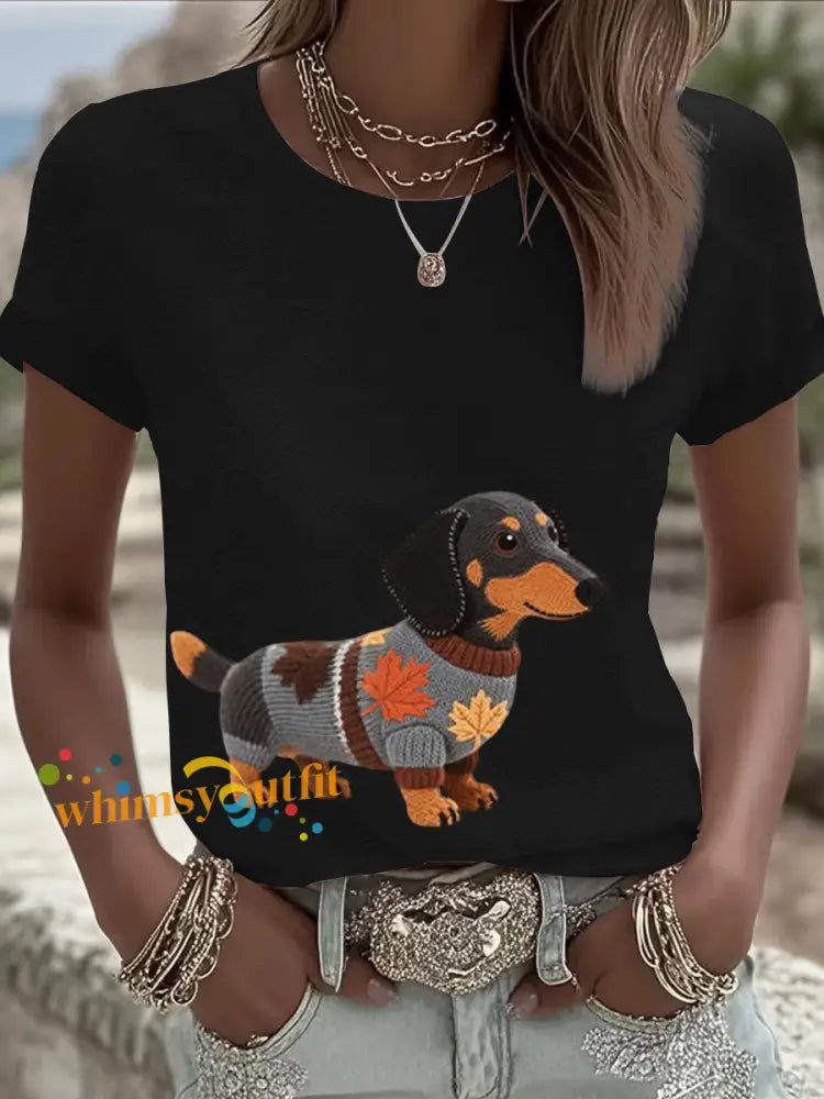 Women’s Autumn Dog Art Print Long Sleeve Sweatshirt Black / S