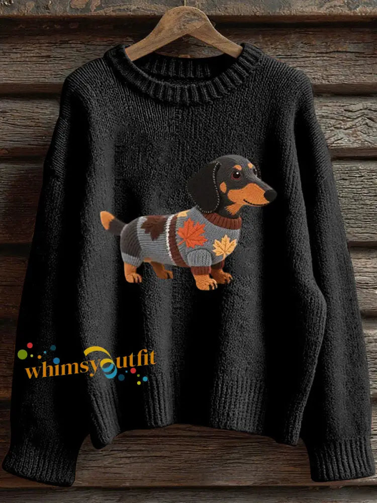 Women’s Autumn Dog Art Print Long Sleeve Sweatshirt Black / S