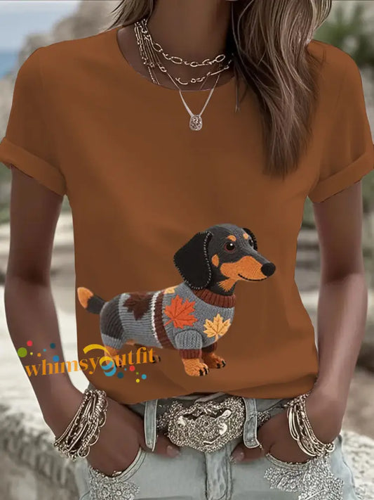 Women’s Autumn Dog Art Print Long Sleeve Sweatshirt Brown / S