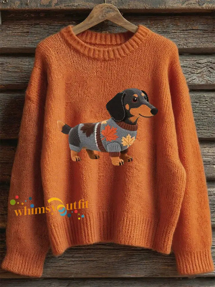 Women’s Autumn Dog Art Print Long Sleeve Sweatshirt Orange / S