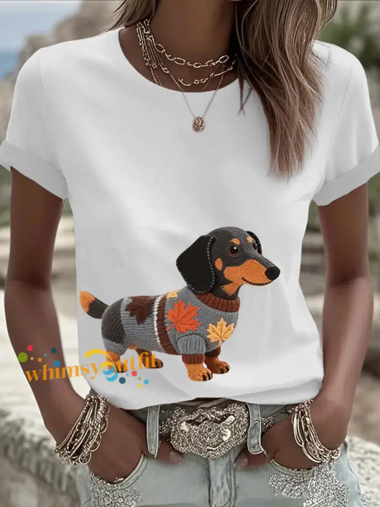 Women’s Autumn Dog Art Print Long Sleeve Sweatshirt White / S