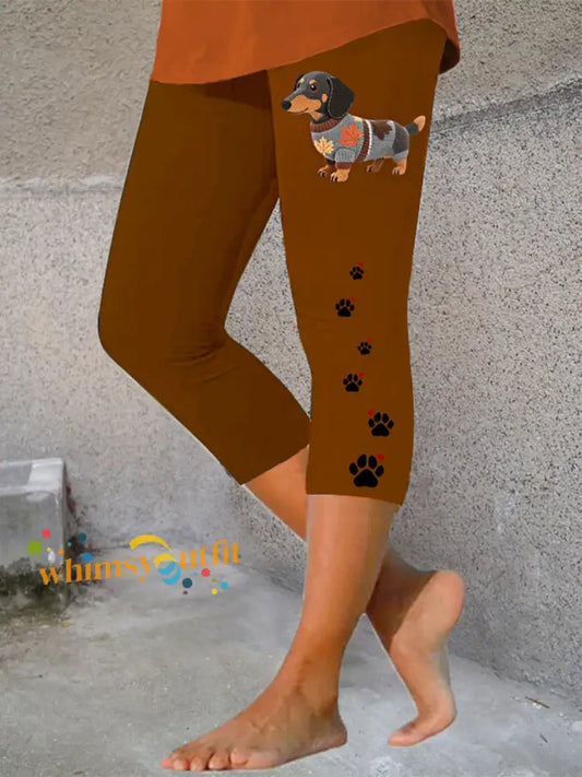Women’s Autumn Dog Art Print Seven minute Bottoms Brown / S