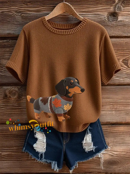 Women’s Autumn Dog Art Print Short SleeveT shirt Brown / S