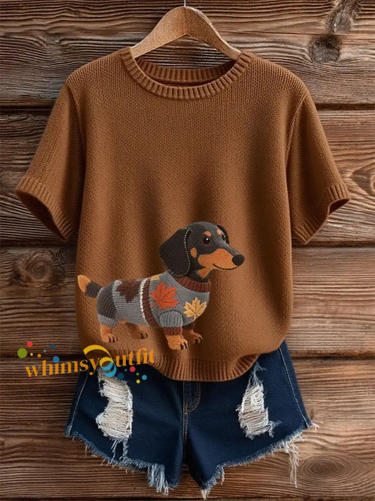 Women’s Autumn Dog Art Print Short SleeveT shirt Brown / S