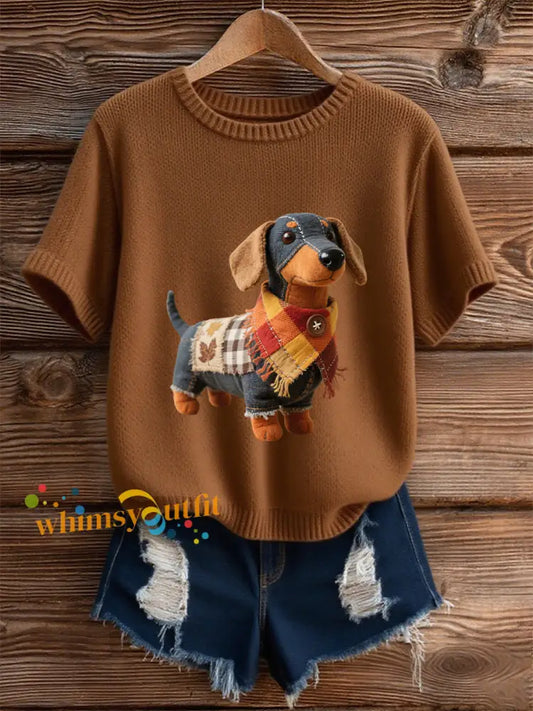 Women’s Autumn Dog Art Print Short SleeveT shirt Brown / S