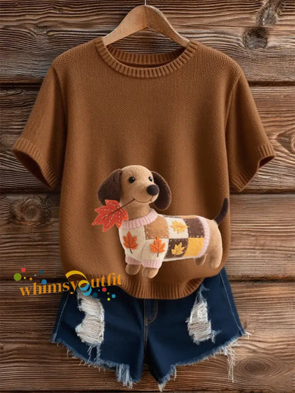 Women’s Autumn Dog Art Print Short SleeveT shirt Brown / S