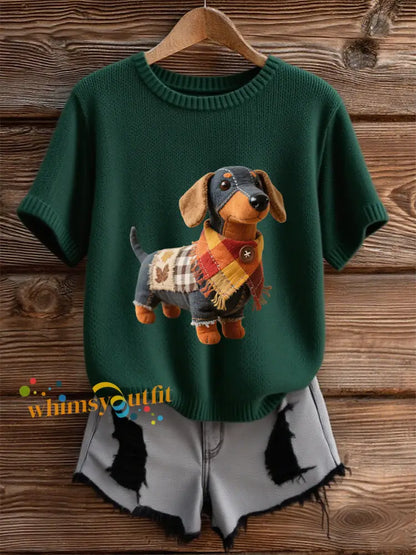 Women’s Autumn Dog Art Print Short SleeveT shirt Dark Green / S
