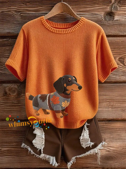 Women’s Autumn Dog Art Print Short SleeveT shirt Orange / S