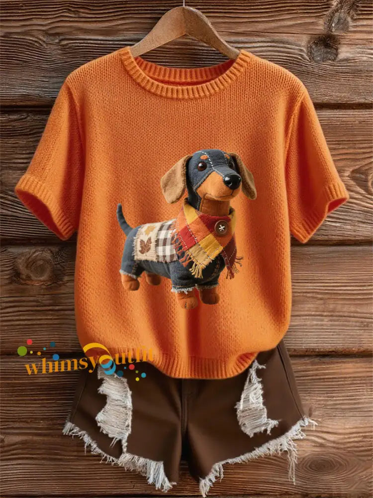 Women’s Autumn Dog Art Print Short SleeveT shirt Orange / S