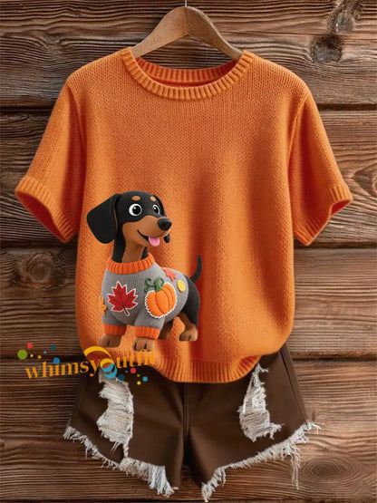 Women’s Autumn Dog Art Print Short SleeveT shirt Orange / S