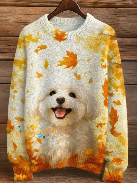 Women’s Autumn Dog Art Print Sweatshirt As picture / S