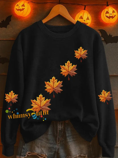 Women’s Autumn Maple Leaf Print Casual Sweatshirt Black / S