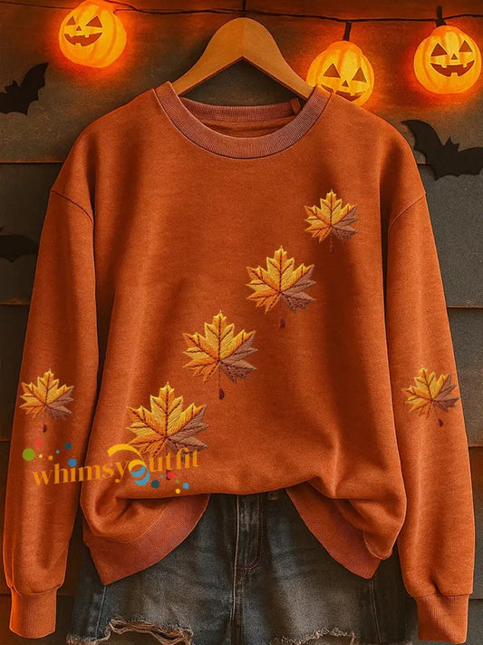 Women’s Autumn Maple Leaf Print Casual Sweatshirt Orange / S